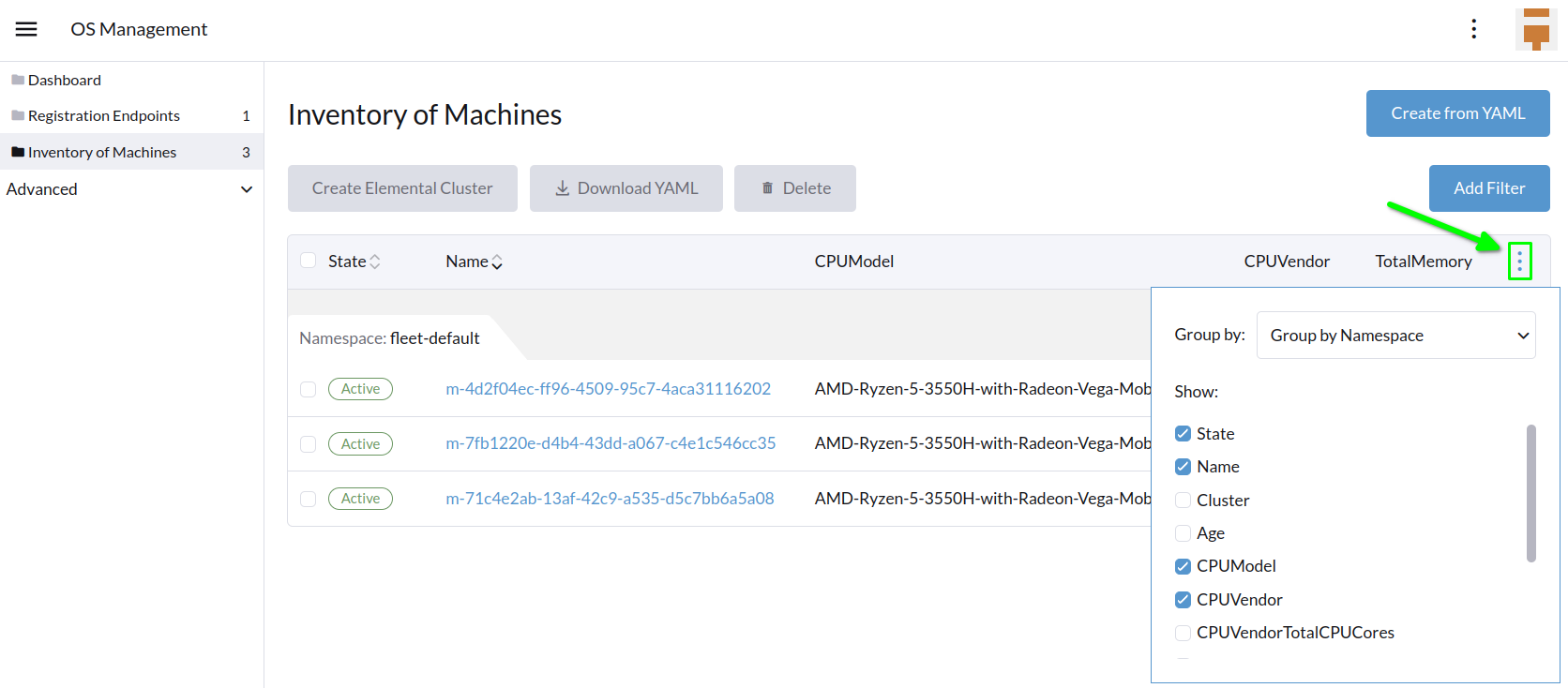 Machine Inventory custom columns